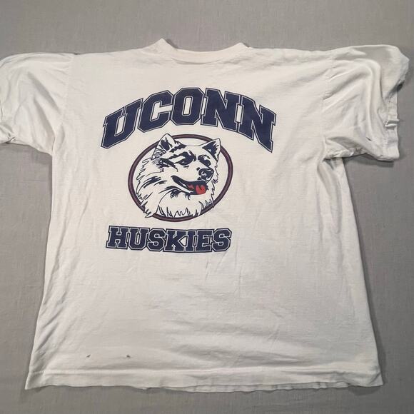 UConn Huskies Graphic T Shirt White College Dog Mascot Retro XL Single Stitch - Picture 1 of 8